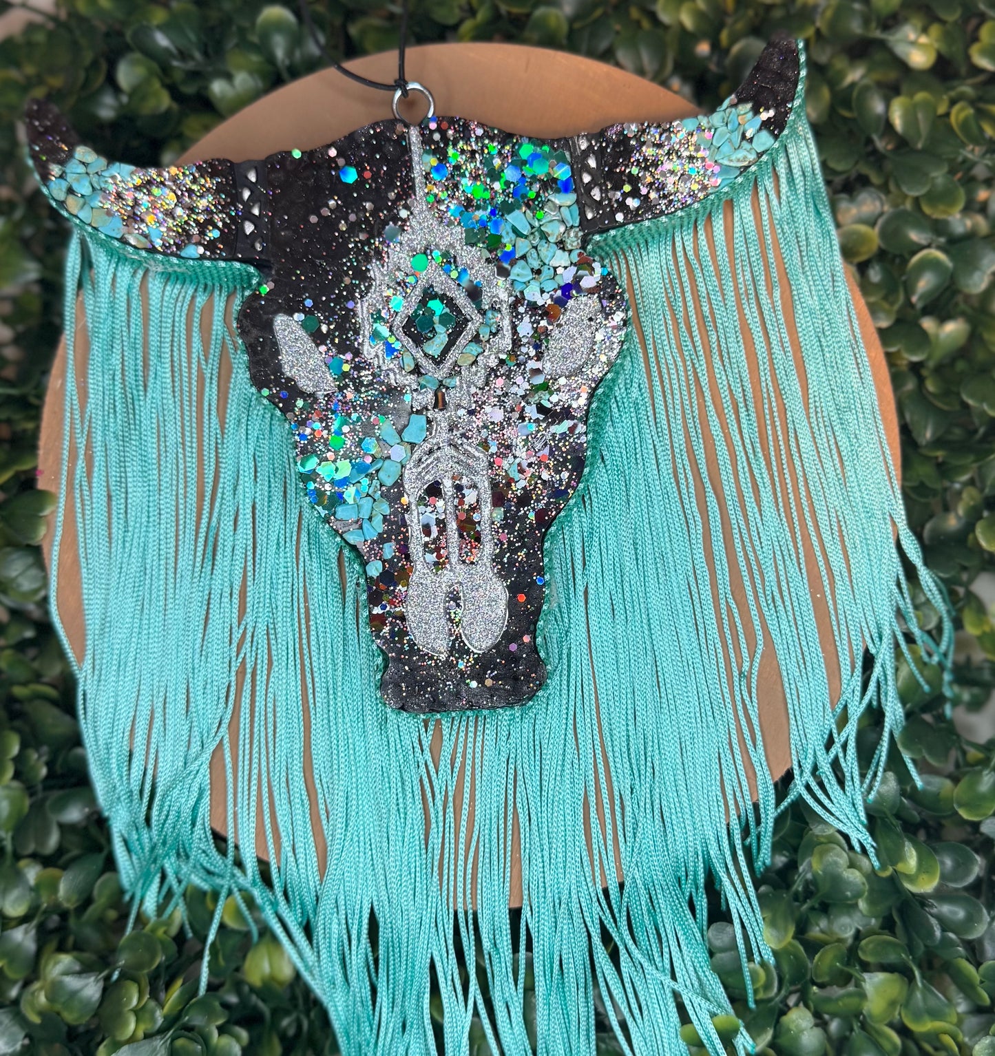 Aztec Bull With Fringe Hanging Freshie