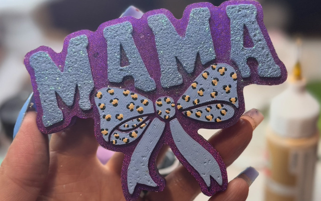 Mama Bow Hanging Freshie With Cheetah Print Bow
