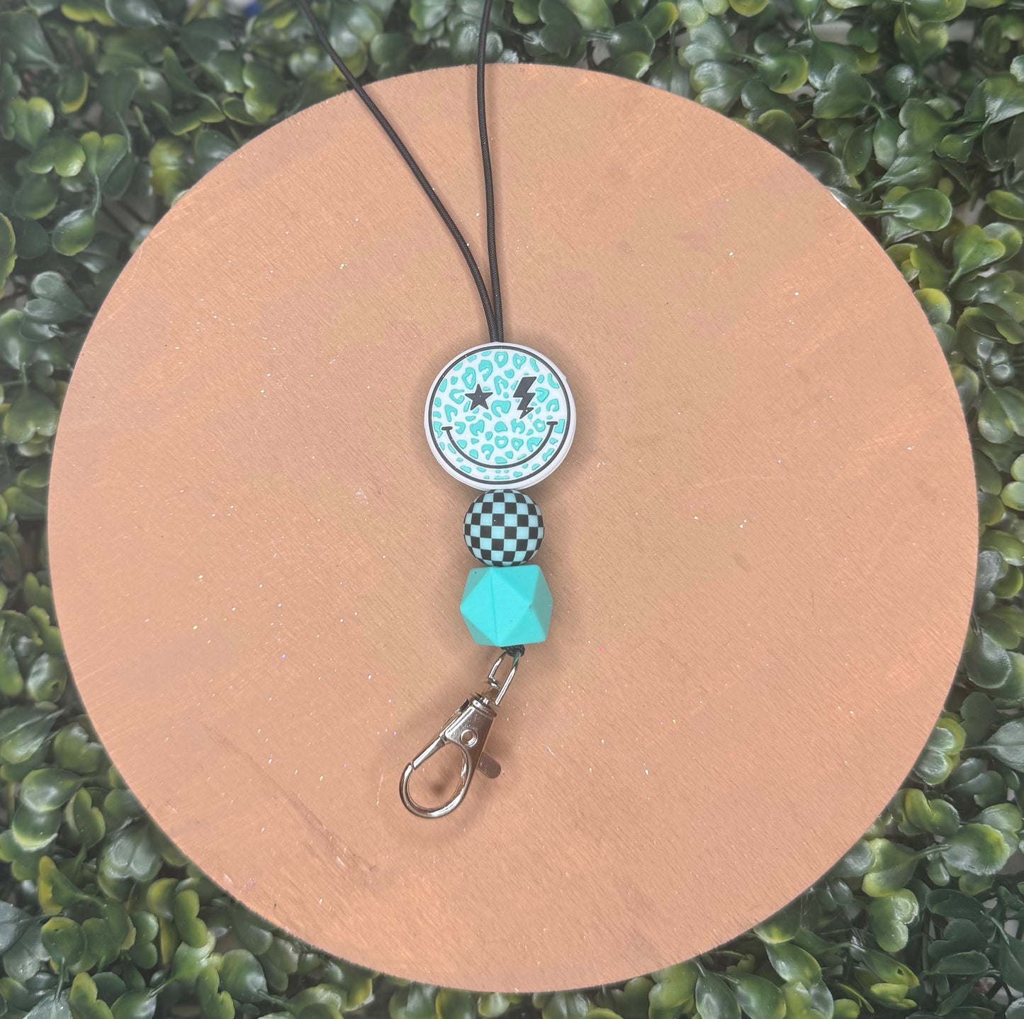 Teal cheetah smiley freshie hanger