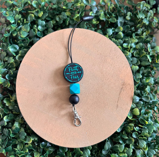 Teal & black faith over fear freshie hanger
