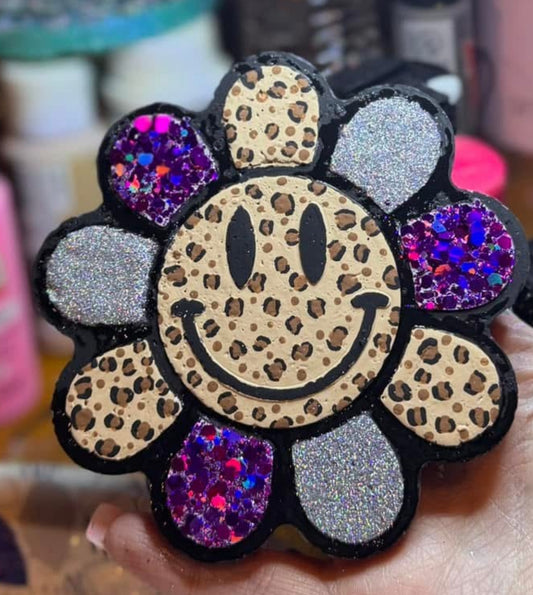Cheetah Print Smiley Flower Hanging Freshie
