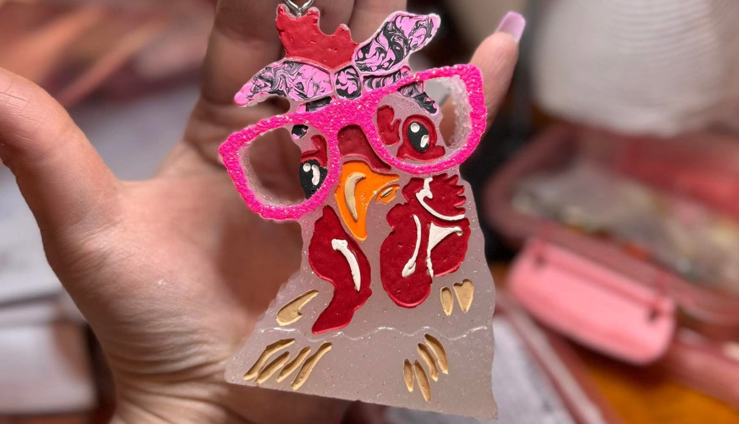Chicken With Glasss Hanging Freshie