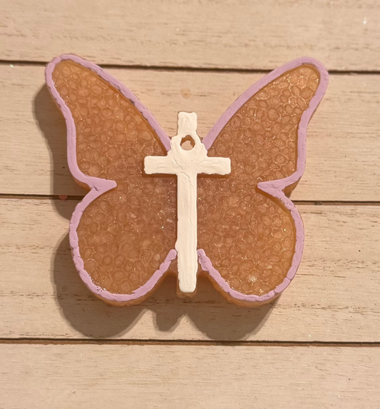 Butterfly With Cross Hanging Freshie