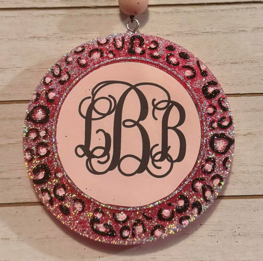 Custom Monogram Round Cheetah Print Hanging Freshie