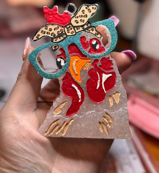 Chicken With Glasss Hanging Freshie